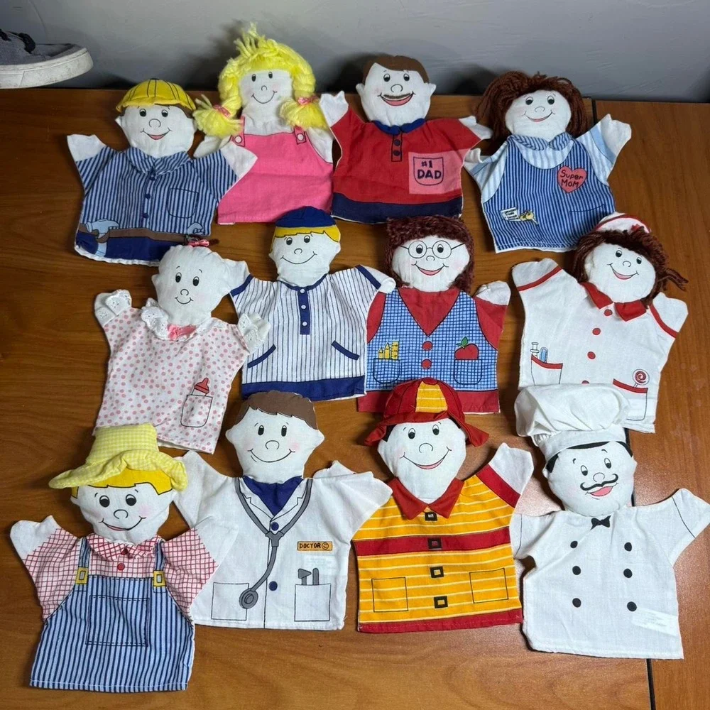 Set of 12 Vintage Oriental Trading Hand Puppet Lot Occupations Jobs Learning